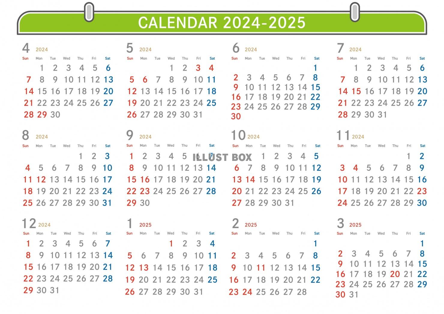 4月はじまりカレンダー02　2024-2025　壁掛け風
