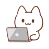 パソコンに向かう白猫のイラスト