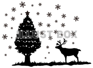 無料イラスト シルエット 星のクリスマスツリーとトナカイ