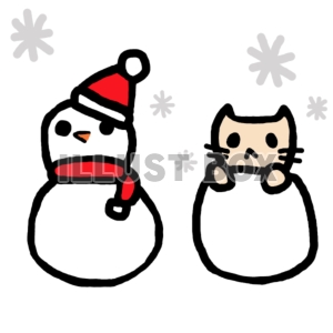 クリスマスの一コマ　雪だるまとねこ