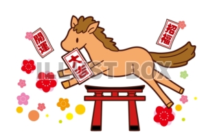 【年賀状素材】馬と鳥居のイラスト