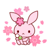 桜と三色団子食べてるウサギちゃんイラスト【透過PNG】