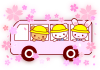 桜とバスと動物たちのイラスト【透過PNG】