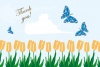 チューリップと蝶の感謝の気持ちを送るメッセージカード