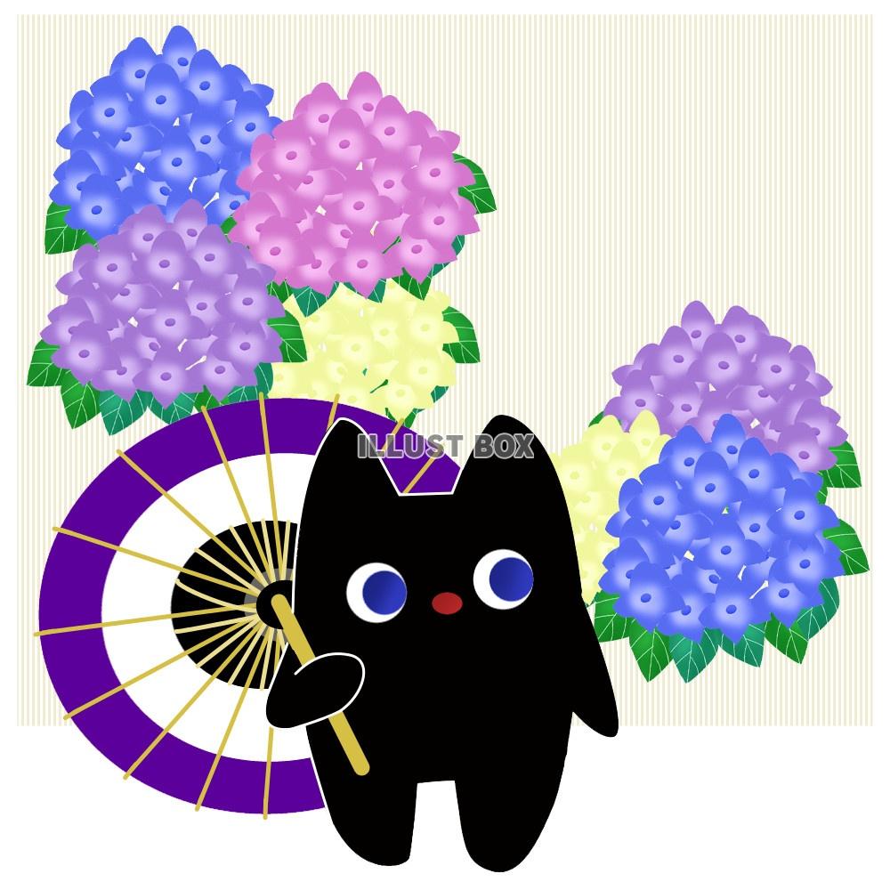 無料イラスト 紫陽花と猫