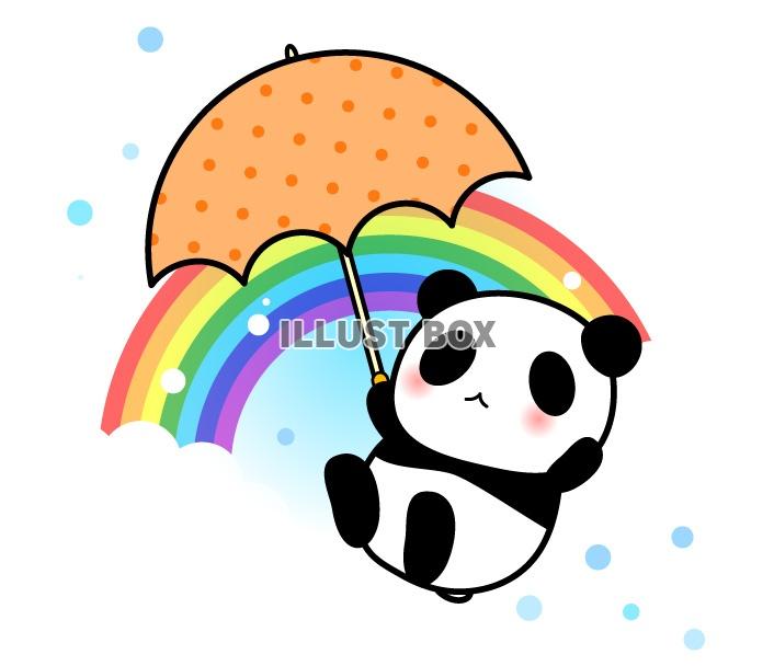 無料イラスト 傘をさしたパンダちゃんと虹のイラスト