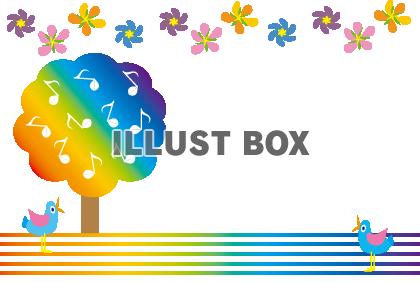 無料イラスト 虹色の木と音符がコラボした可愛いpngカード