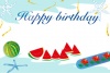 スイカのビーチボールtスイカとウキワの誕生日カード