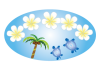 ハワイのプリメリアの白い花とヤシの木とウミガメPNG