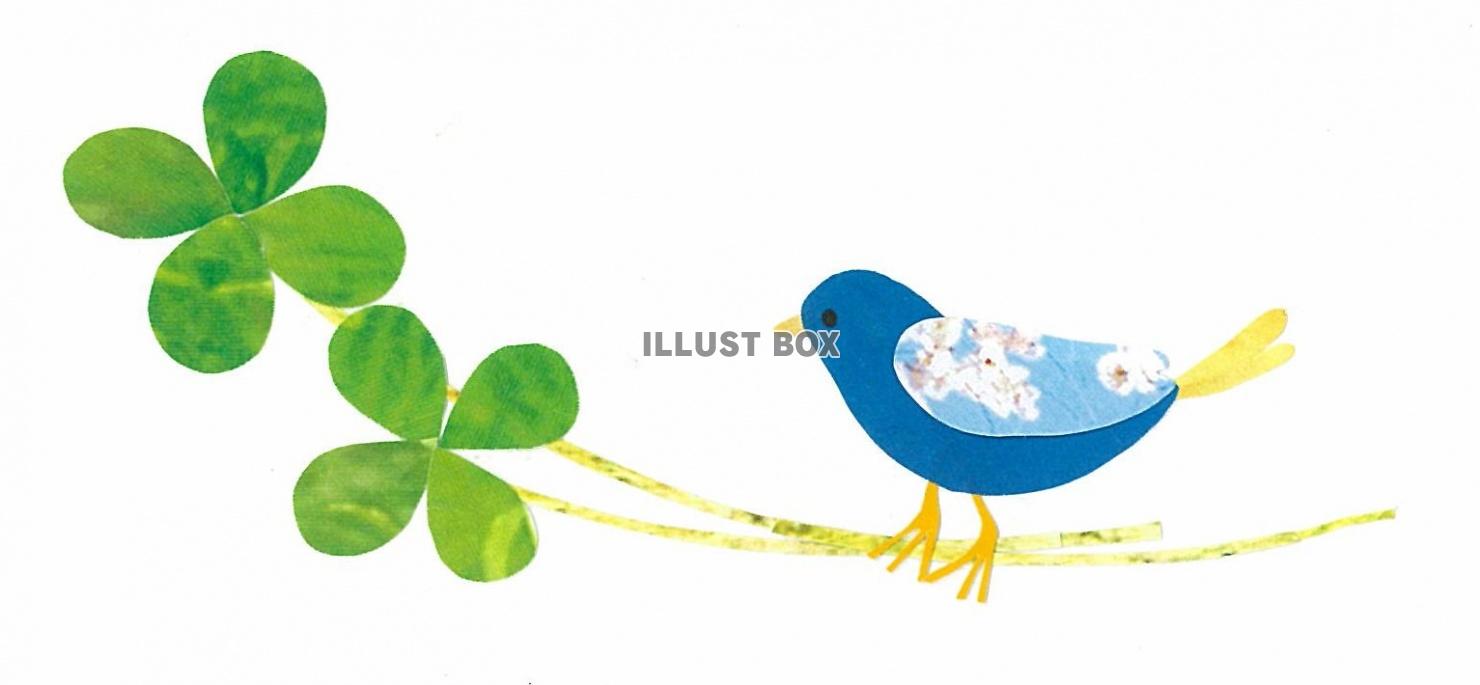 無料イラスト 青い鳥と四つ葉のクローバー