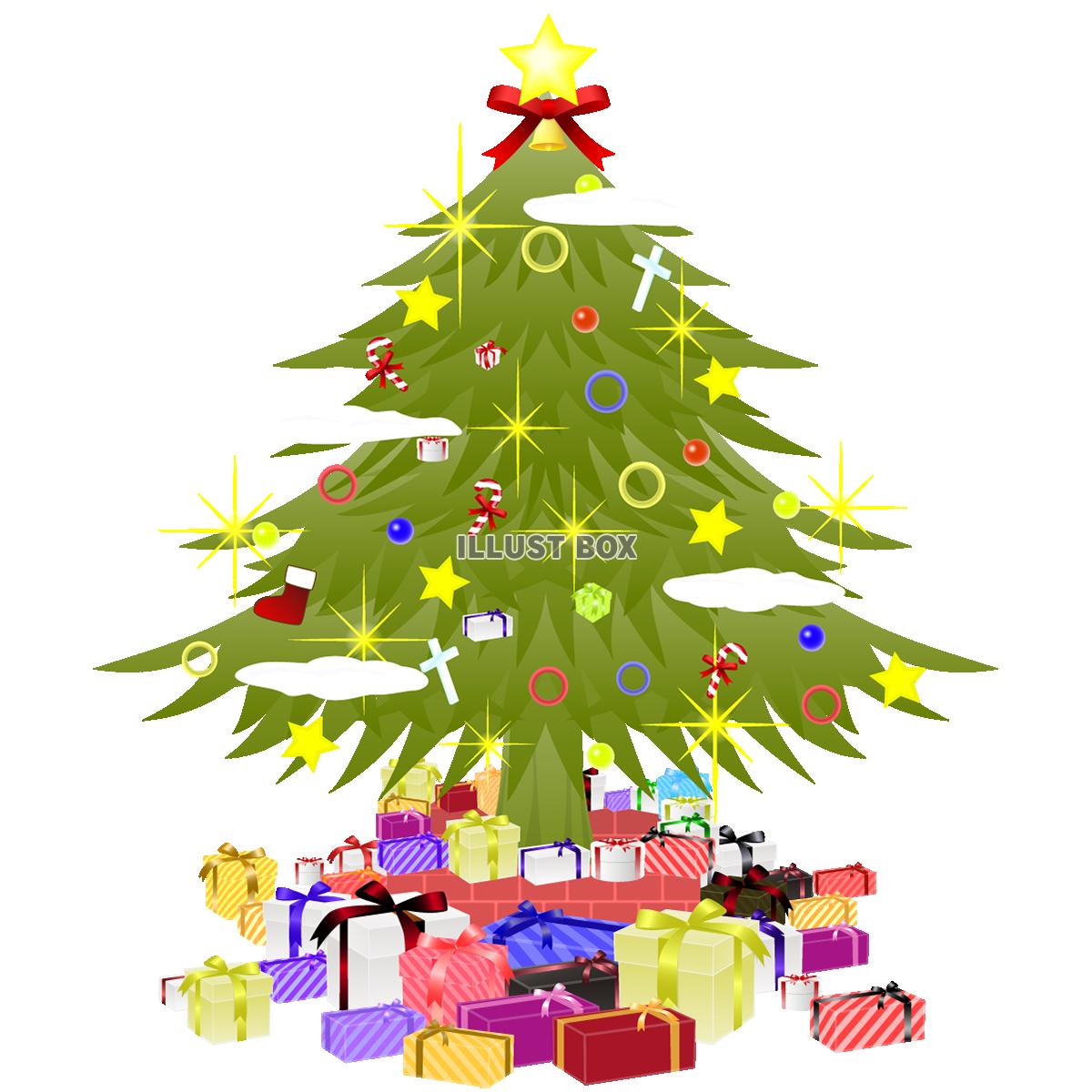 無料イラスト クリスマスツリーとたくさんのプレゼント 透過png