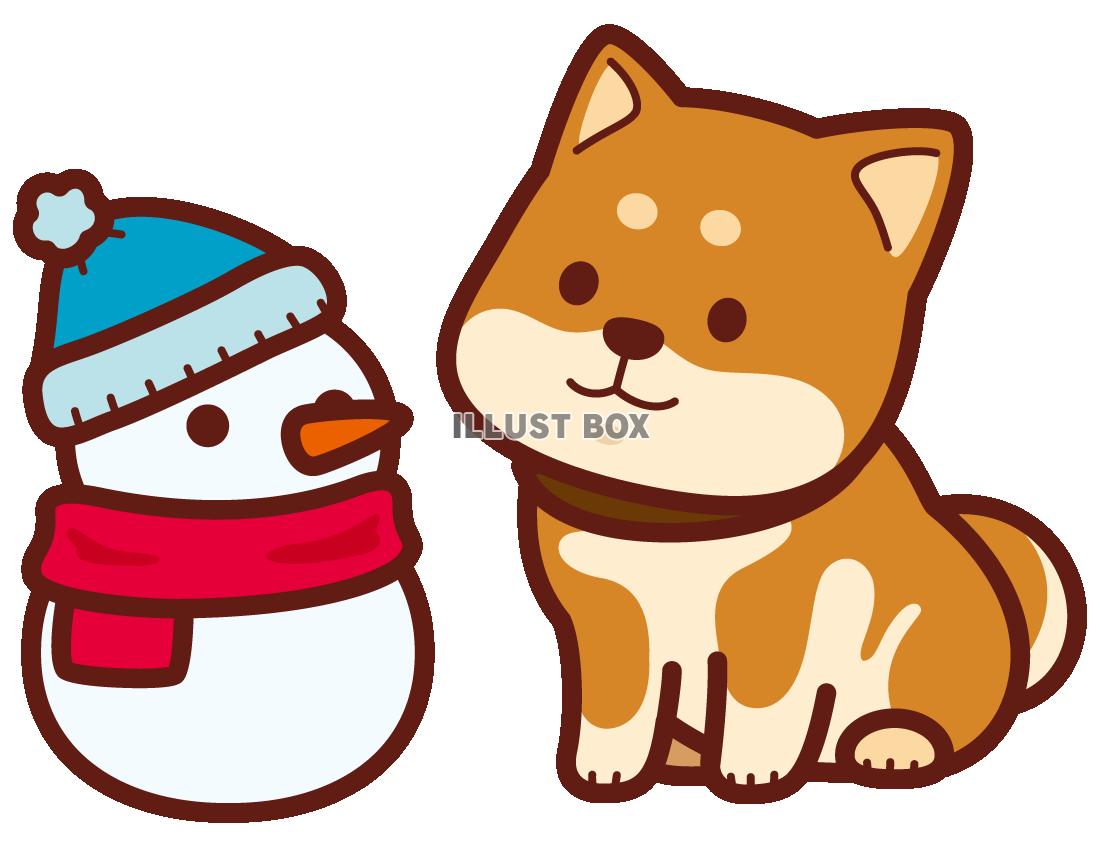 無料イラスト 柴犬と雪だるま
