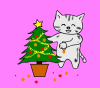 ねこまるクリスマスツリーを飾る【透過】PNG