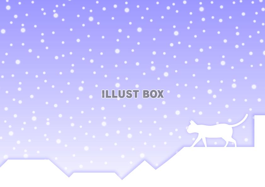 無料イラスト 冬の街とネコのシルエットの背景素材