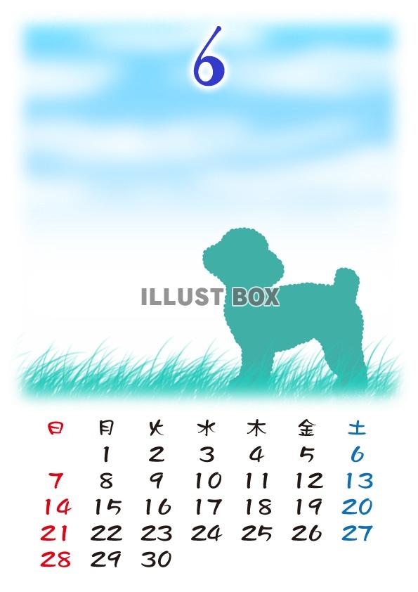 無料イラスト 15カレンダー 草原と犬のシルエット 6月