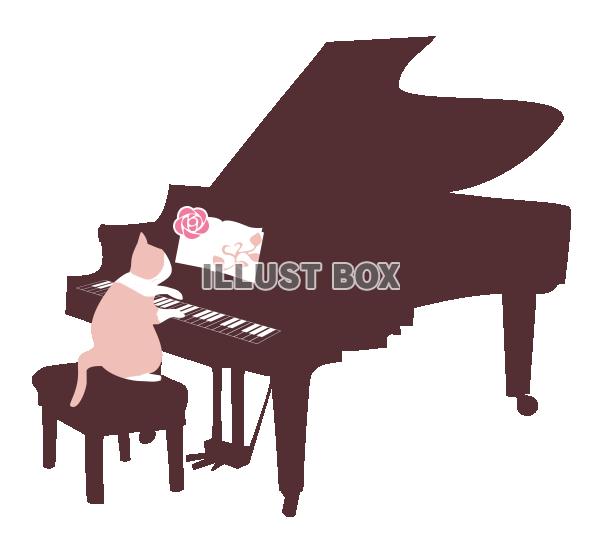 猫が弾くピアノ　透過PNG