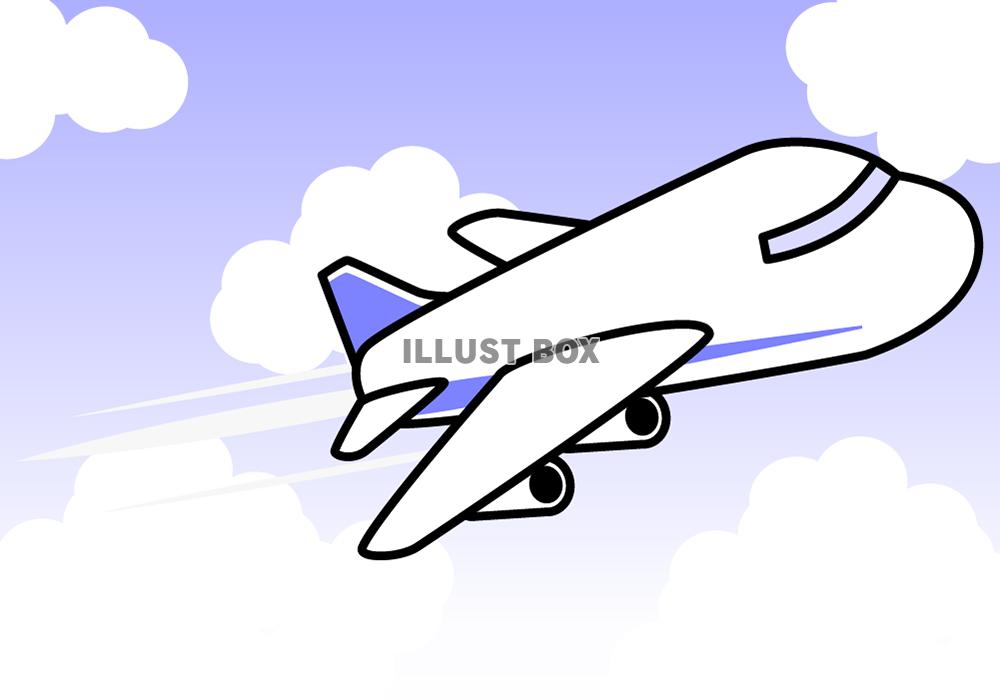 無料イラスト シンプルな飛行機 空の背景付き