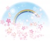 青空にかかる虹と桜の花のイラスト【透過PNG】