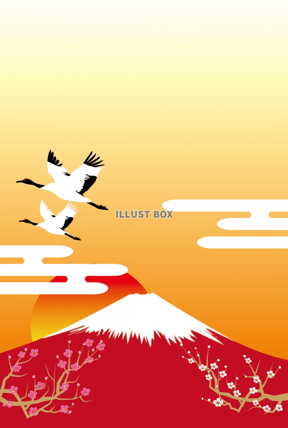 無料イラスト 赤富士と鶴