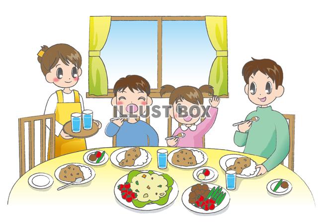 無料イラスト 家族の食卓