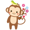年賀状　猿とメジロのイラスト【透過PNG】
