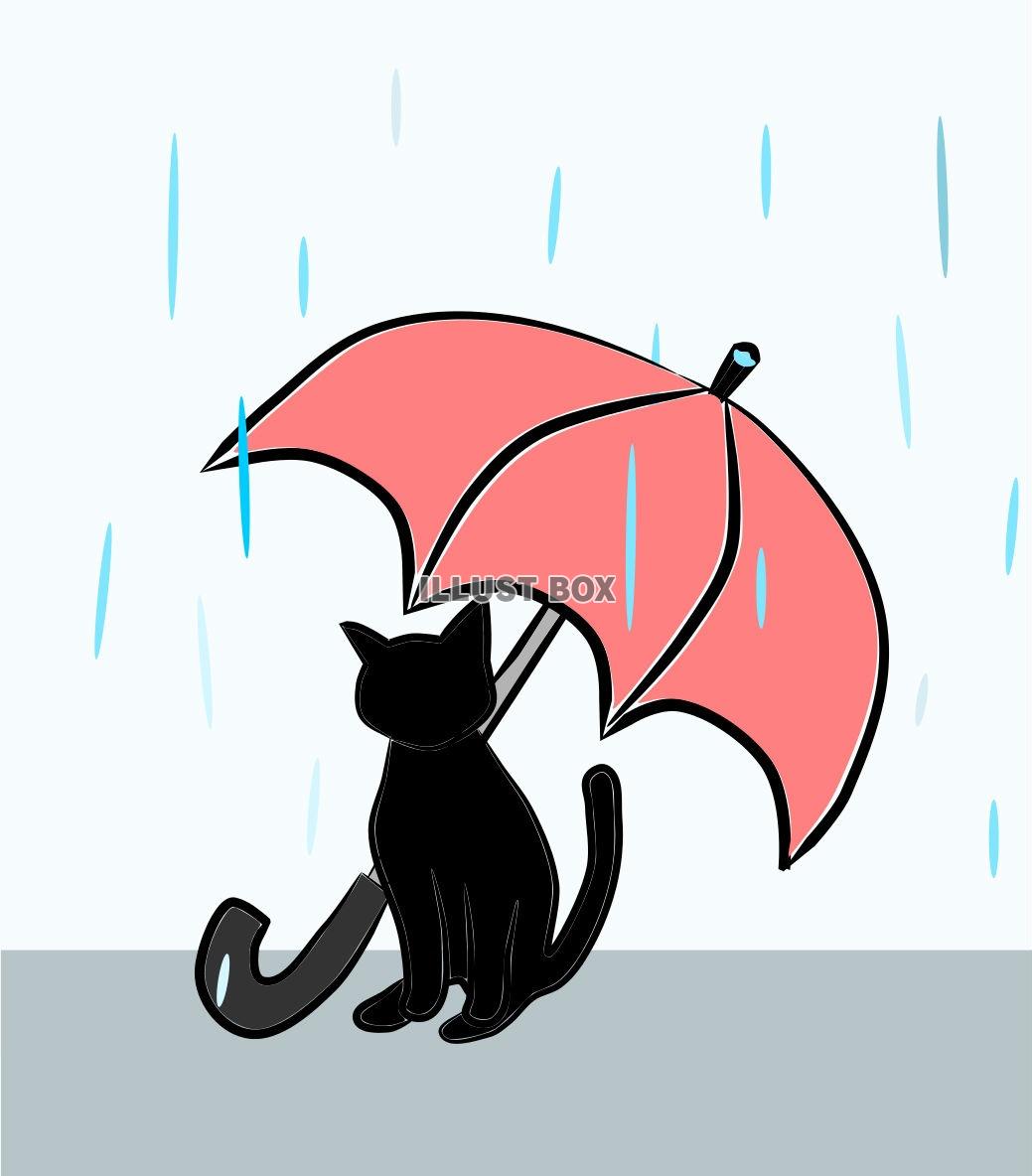 無料イラスト 黒ネコさんと雨傘