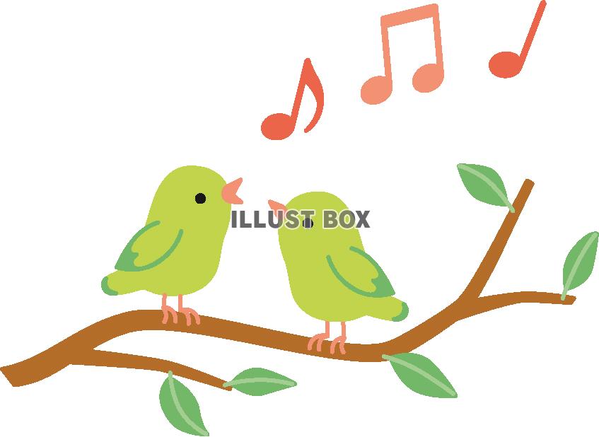 無料イラスト 春の小鳥と音楽２