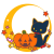 ハロウィン・猫・かぼちゃランタンのイラスト（透過PNG）