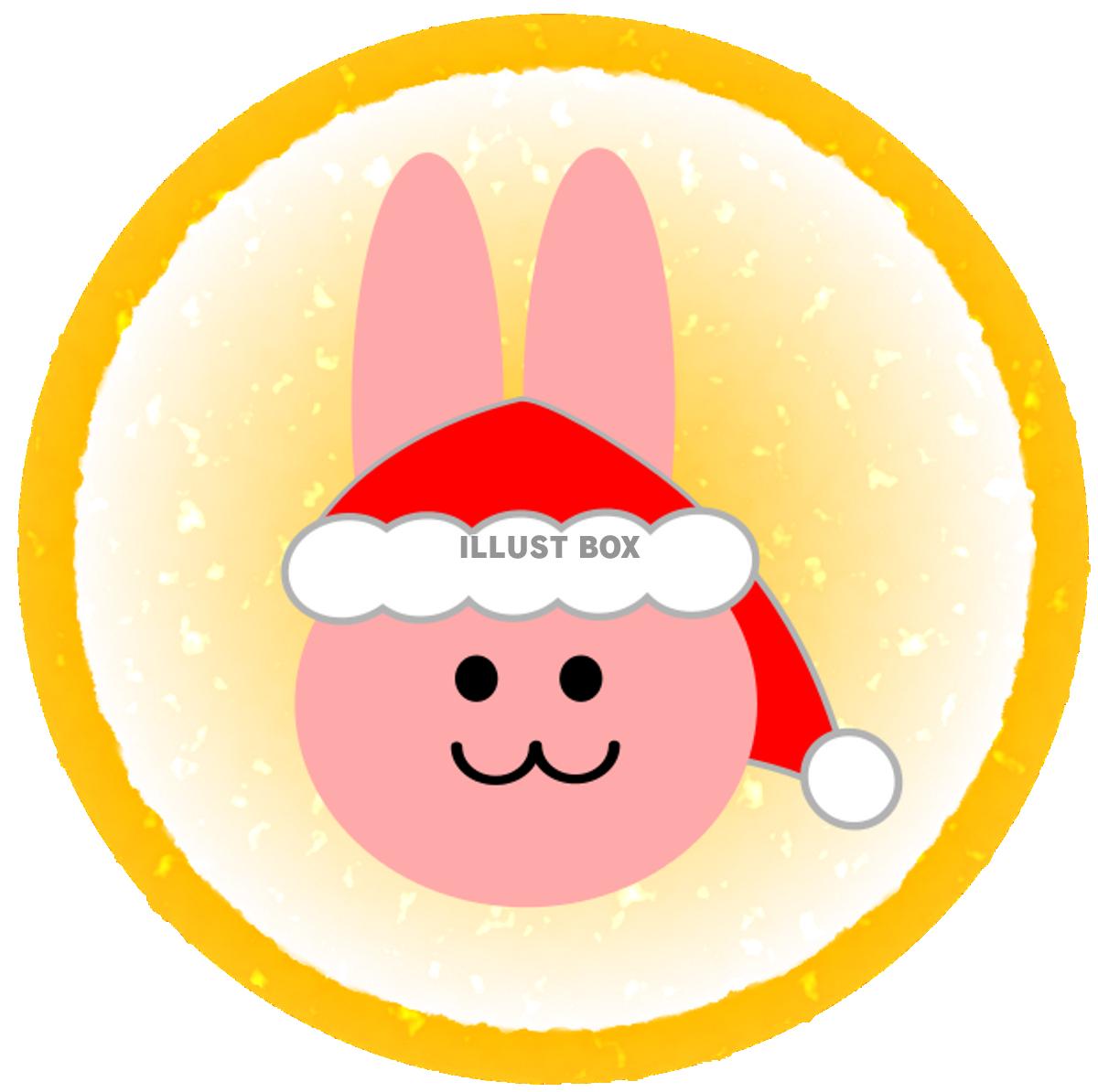 クリスマス　うさぎ　黄丸枠（透過PNG）