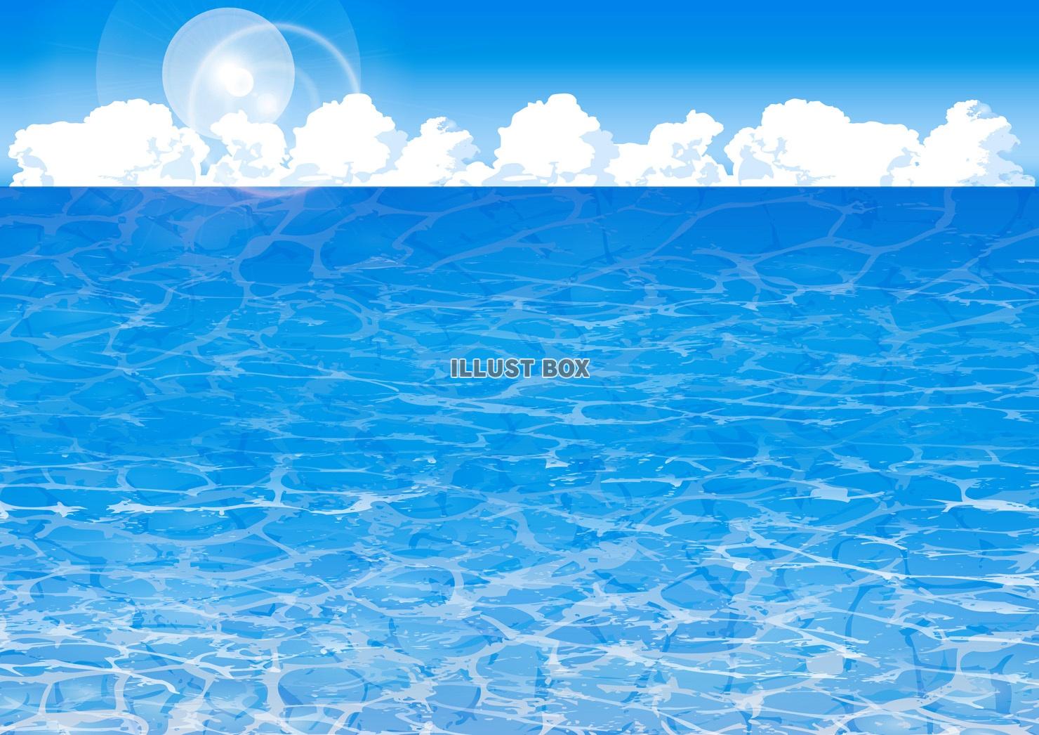 無料イラスト 青空入道雲海波模様背景素材壁紙残暑見舞いグアム島透明な海透明