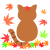 紅葉の落ち葉と猫　透過png