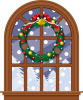 クリスマス　窓　リース　雪