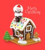 クリスマス お菓子の家とサンタクロース　3Dイラスト01