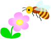 みつばちとピンクのお花１（ミツバチ・蜂・昆虫）