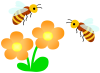 みつばちとオレンジ色のお花２（ミツバチ・蜂・昆虫）