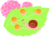 紫陽花とかたつむりの親子　（つゆ、梅雨、あじさい、アジサイ、蝸牛、カタツムリ）