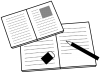 ノートと教科書と文房具３（勉強、受験、授業、参考書、白黒）