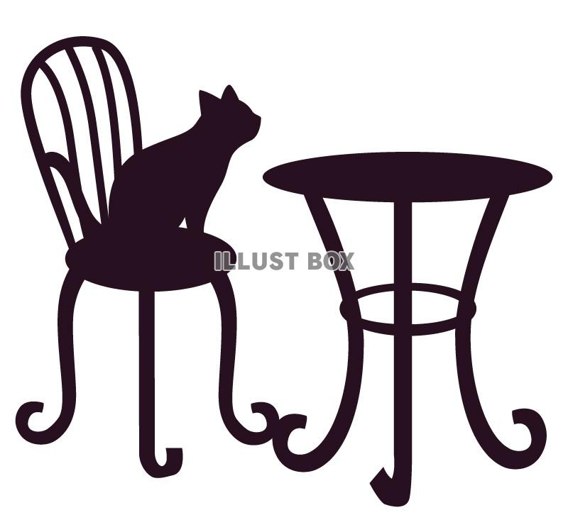 無料イラスト カフェテーブルと猫