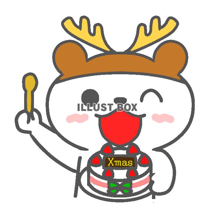 クリスマスケーキを持ったトナカイ帽子のクマ　透過png