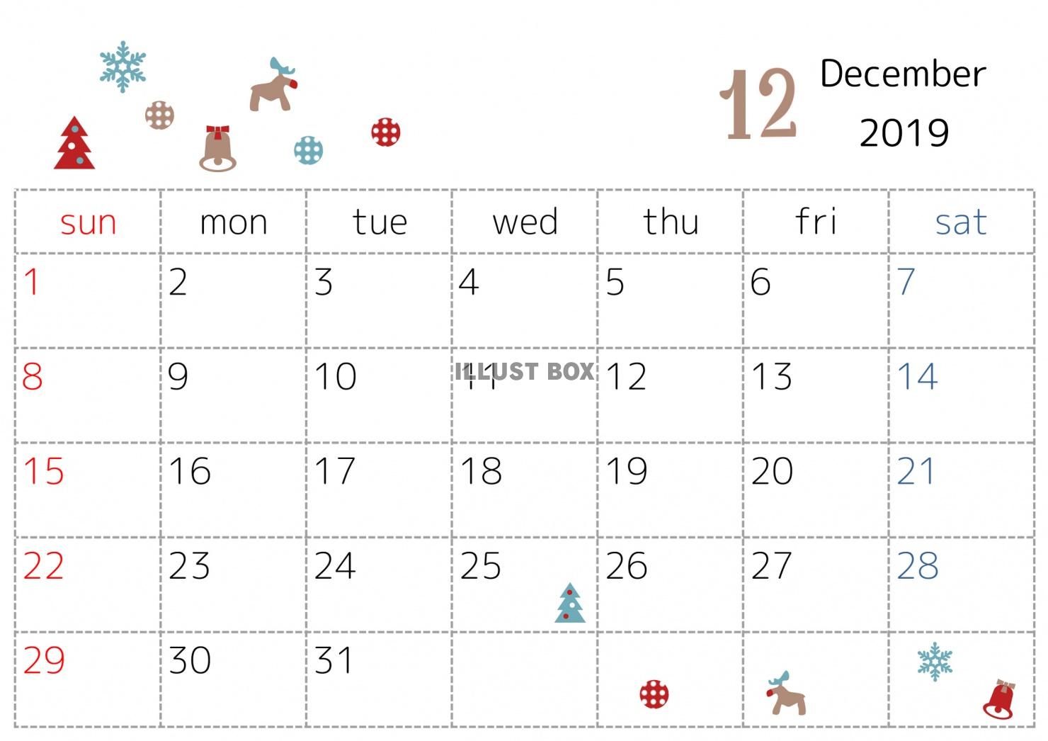 無料イラスト 19年12月カレンダー ドットとモチーフ