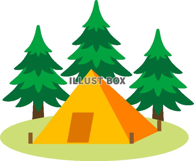 無料イラスト テントと木