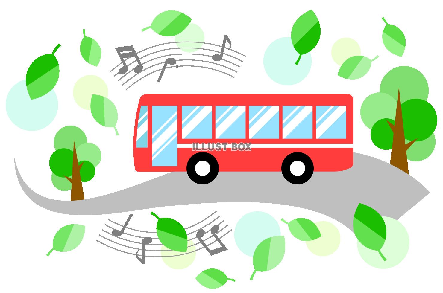 無料イラスト 新緑のバス旅行イメージ