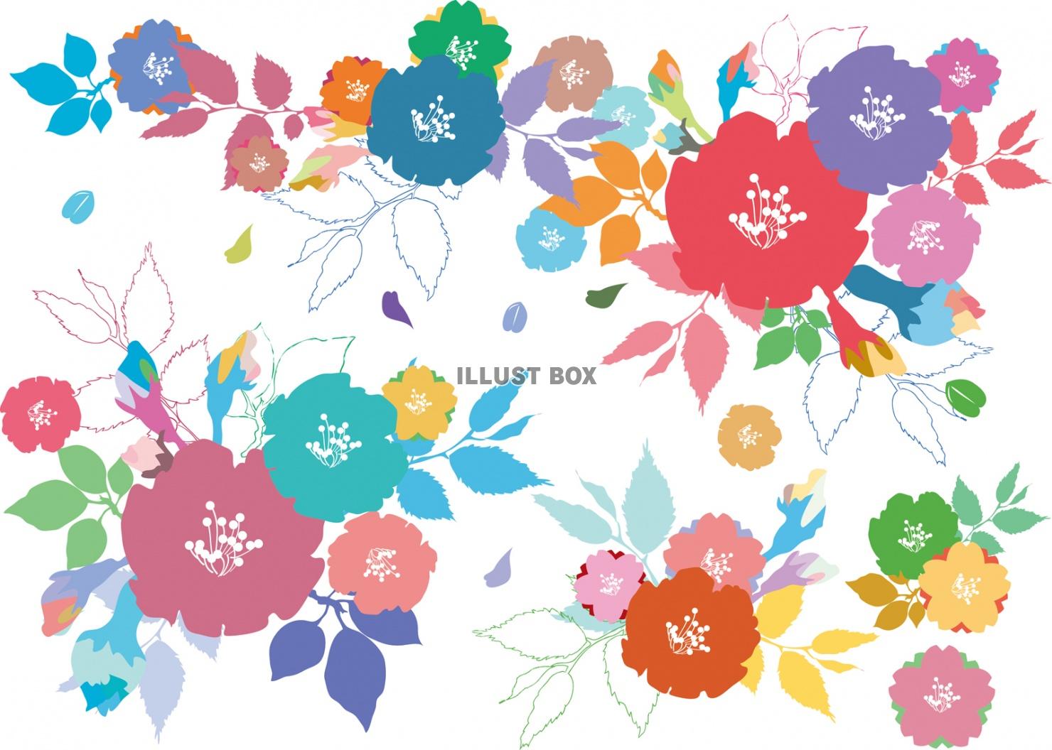無料イラスト 花飾り春カラフル花束ブーケかわいい装飾手書き背景