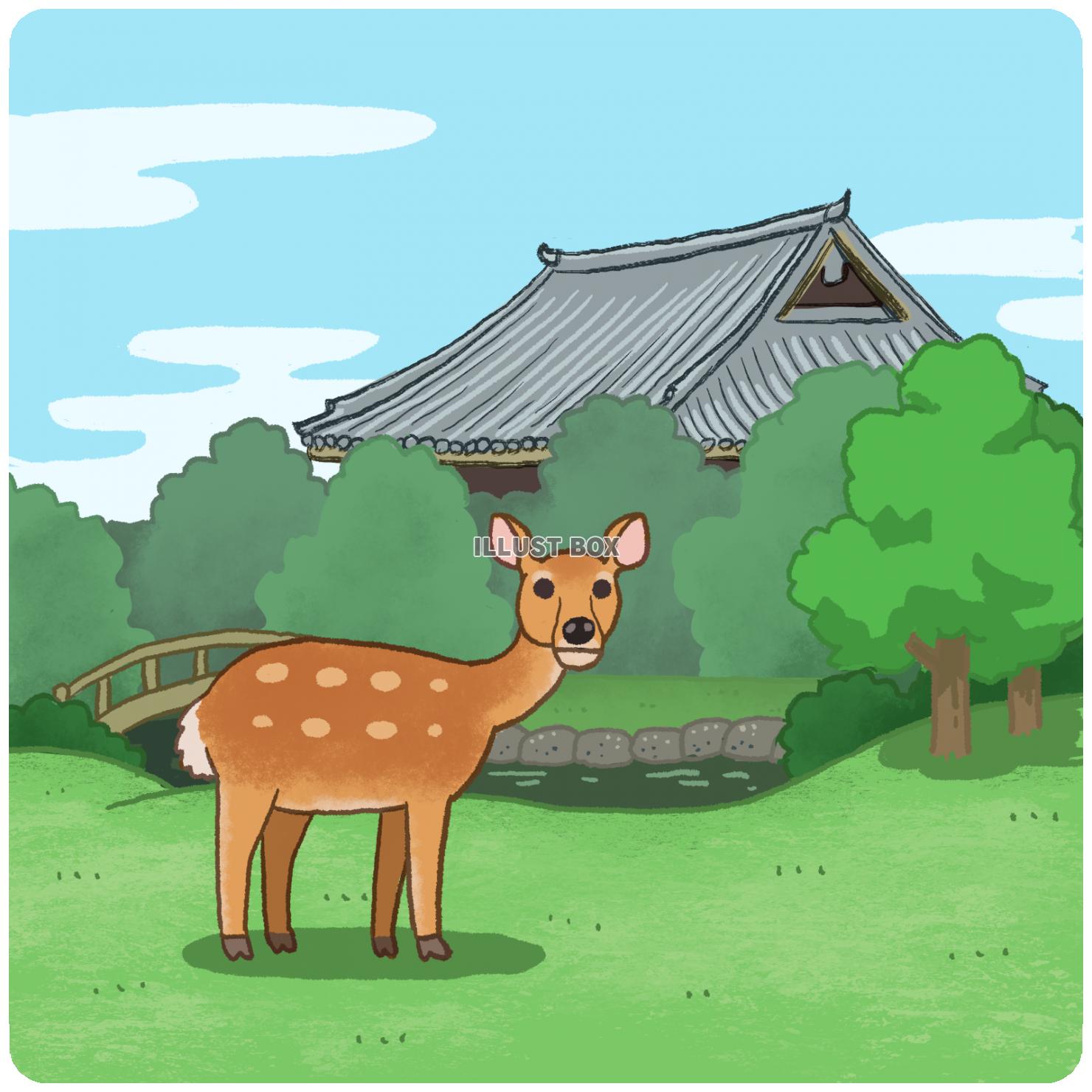 無料イラスト 奈良公園と鹿