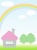 風景壁紙、虹と家と樹木の背景素材イラスト