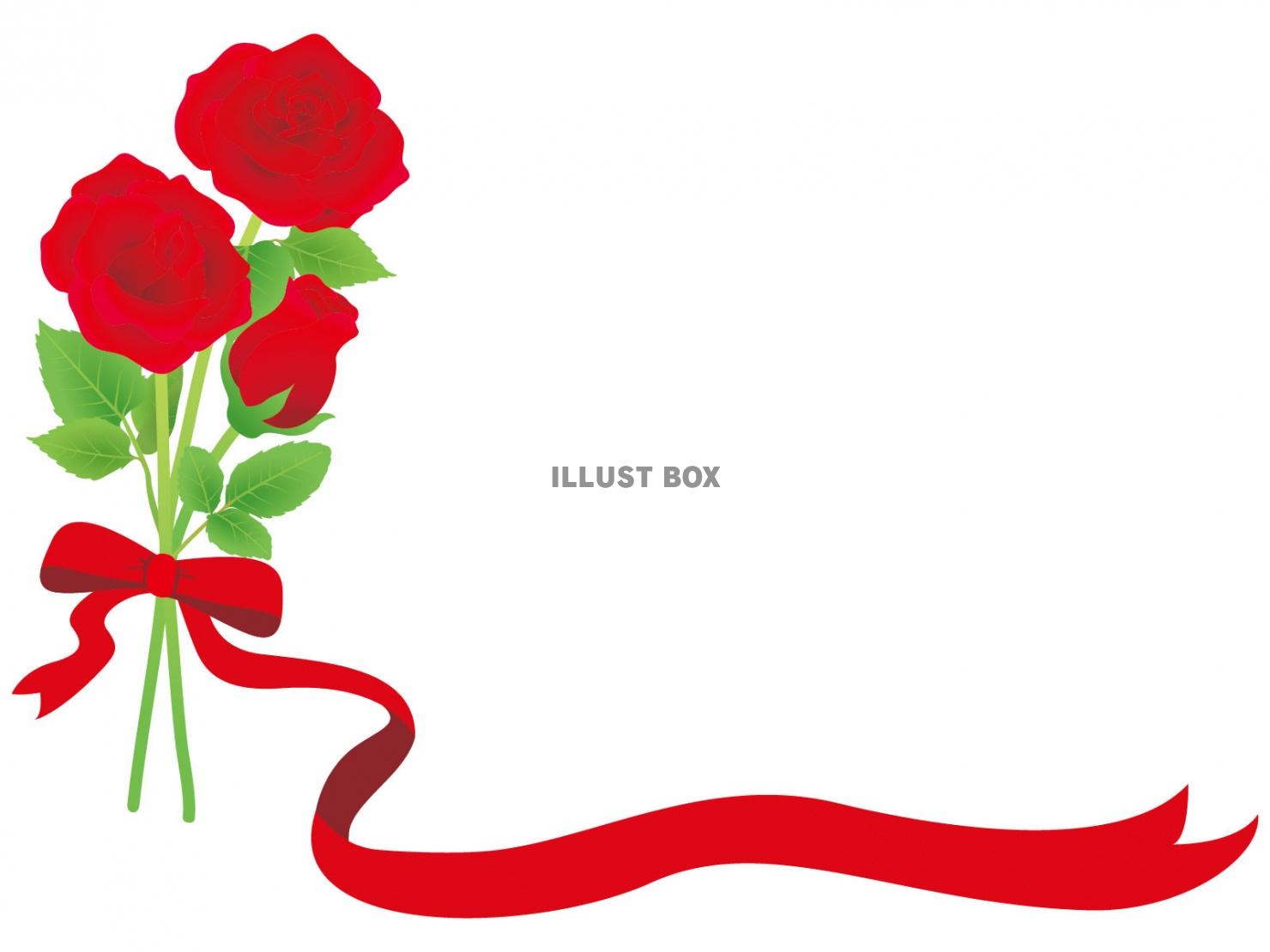 無料イラスト 赤いバラの花束 フレーム