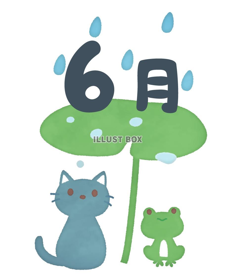 無料イラスト 6月 雨の日の猫とカエル