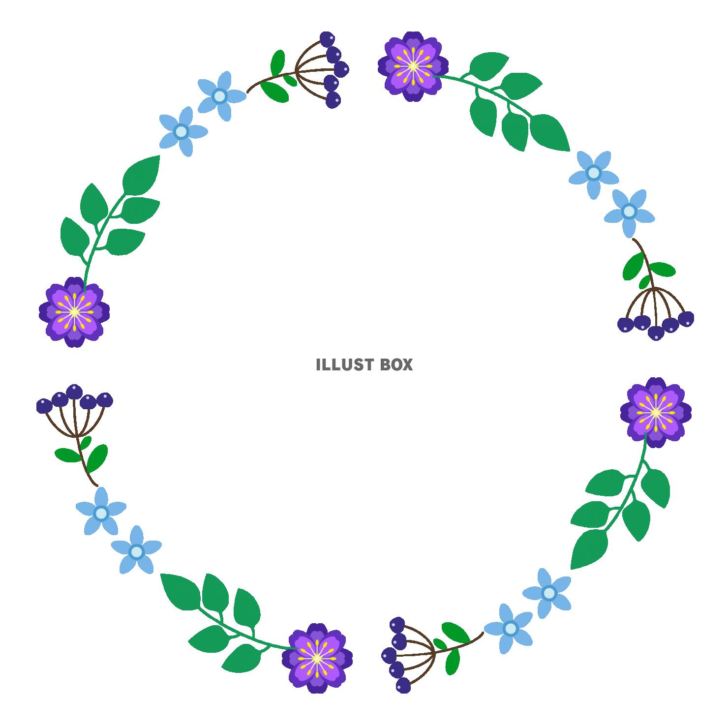 無料イラスト 青い花のボタニカルフレーム