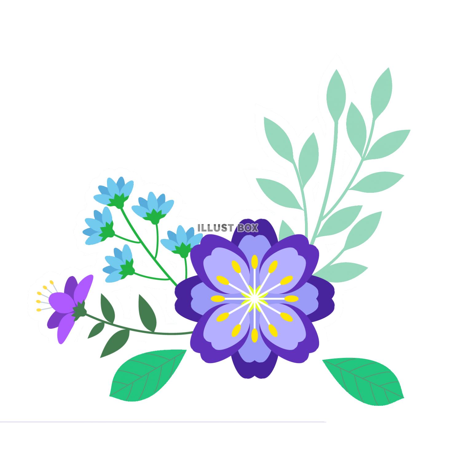無料イラスト 青い花と植物のイラスト