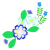 青い花と植物のイラスト